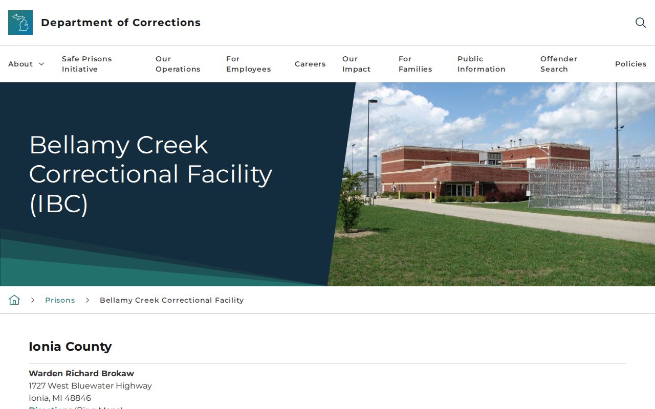 Bellamy Creek Correctional Facility release and MDOC facility information