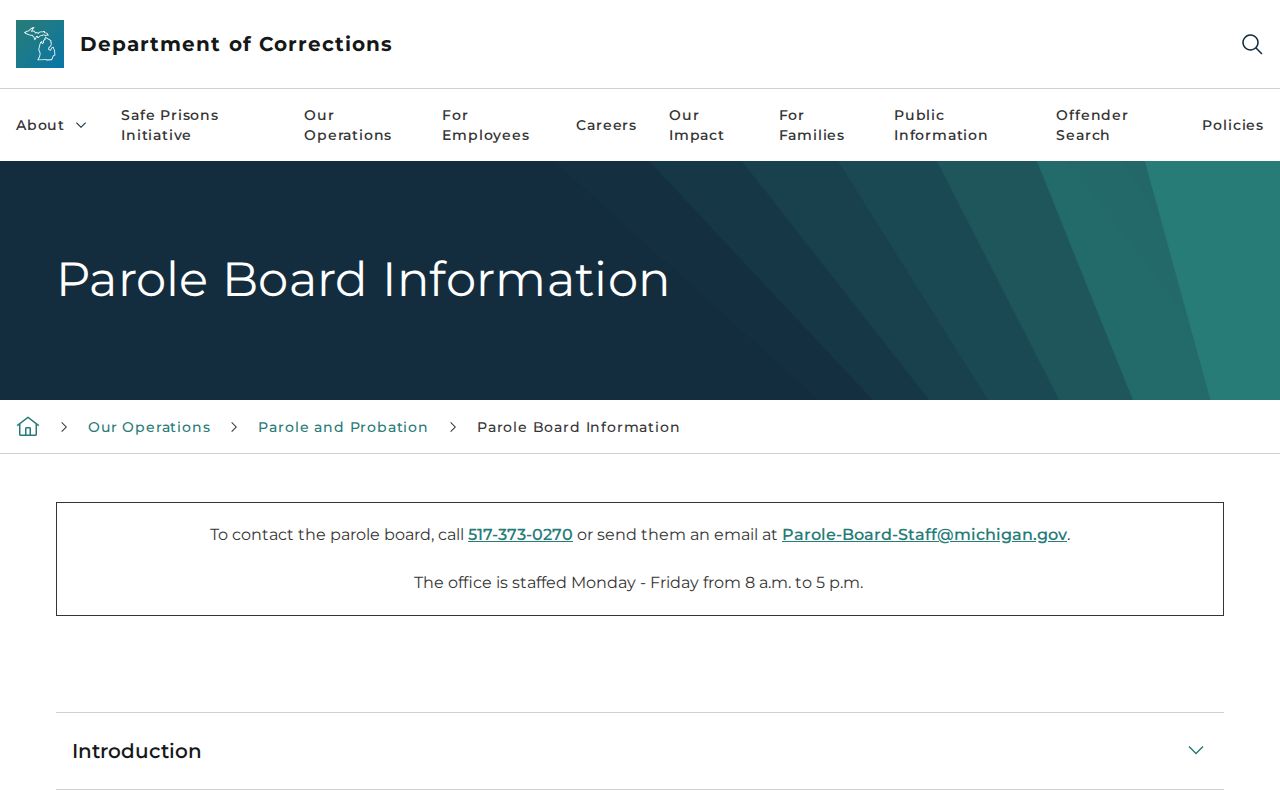 Michigan Parole Board information for Ionia County parole records