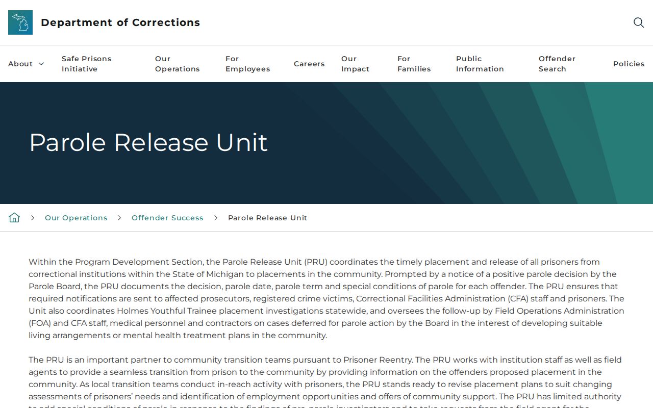 Ionia County inmate release date information from the Michigan Parole Release Unit