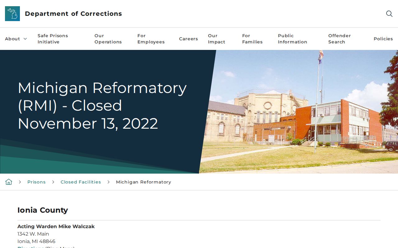 Michigan Reformatory historical release records and official closed facility page